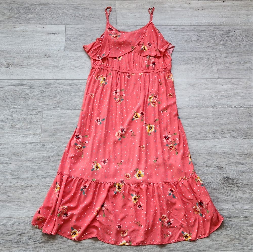 Peyton & Parker Coral Floral Maxi Dress Womens Xxl Spaghetti Straps Sundress